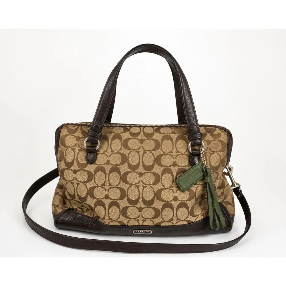 Rare Coach‎ Signature C Park Signature KT Zip Satchel Khaki/Brown 3 Zipper Pu se